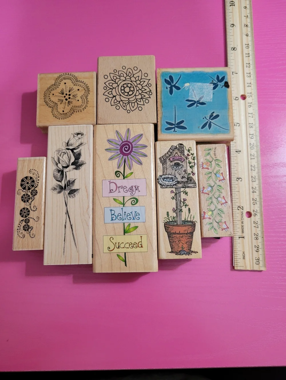 Wooden Rubber Stamp Bundle.  Floral Themed.  (0722)
